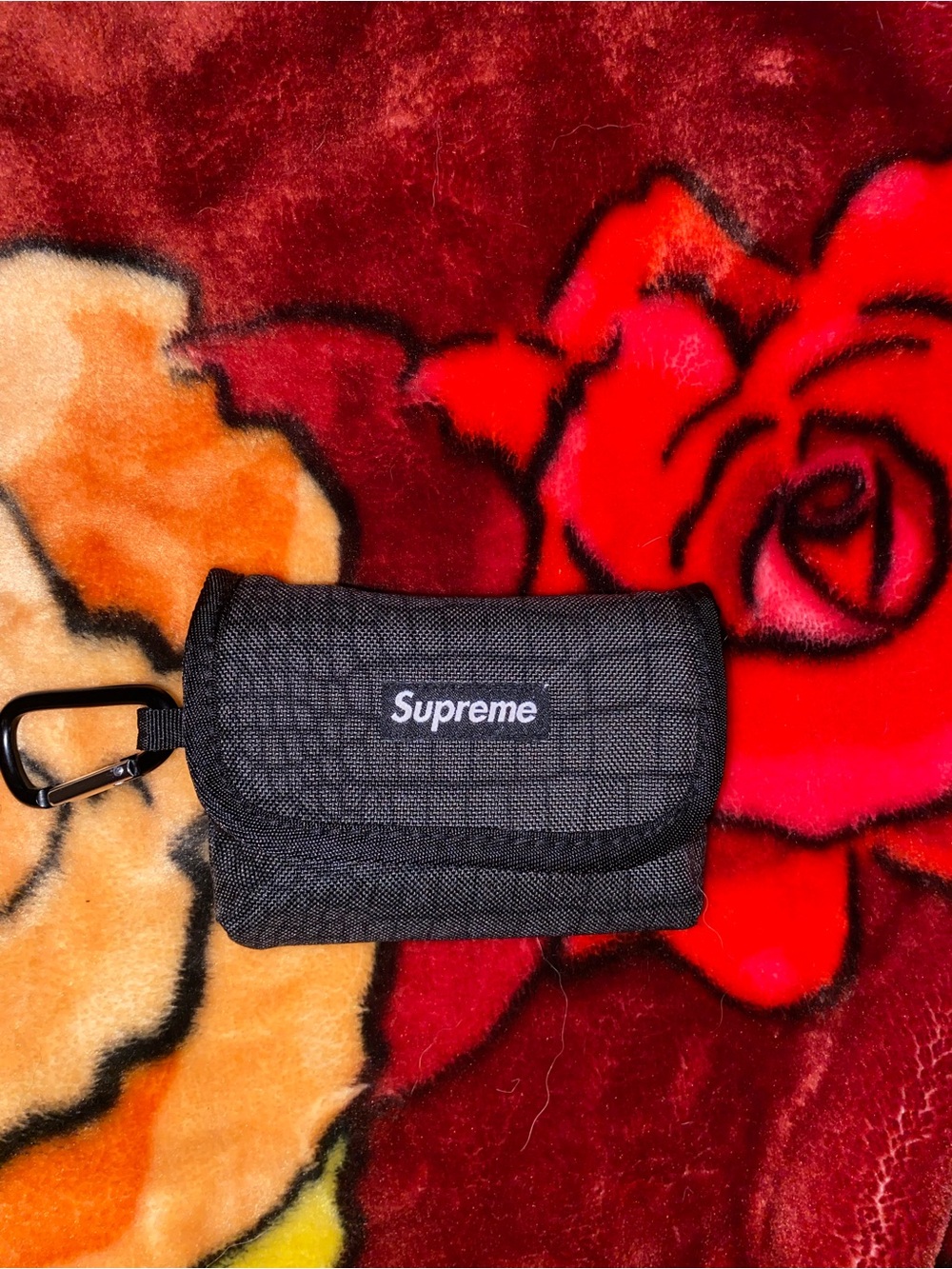 Supreme Black Ripstop Keychain Pouch with Carabiner Clip